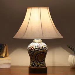 Devansh Off White Wood Traditional Abstract Shaped Table Lamp image 3