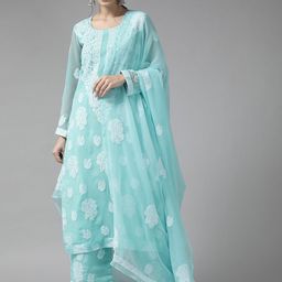 ADA Blue & White Embroidered Handloom Unstitched Dress Material-image-6
