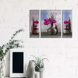 eCraftIndia 6MM MDF Set of 3 Botanical Floral Satin Matt Texture UV Art Painting-image-62