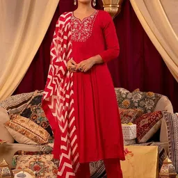 GoSriKi Women Embroidered Regular Kurta with Trousers & With Dupatta-11