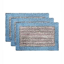 Aura Set Of 3 Blue Self Design Bath Rugs-11