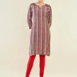 Soch Maroon Cotton Printed Straight Kurta-image-50