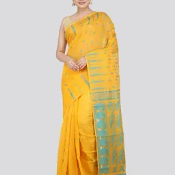 Pinkloom Yellow Cotton Woven Saree-image-80