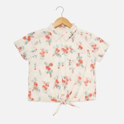 Peter England Kids White & Pink Cotton Floral Print Top-picture-48