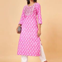 YU by Pantaloons Pink Cotton Printed Straight Kurta-picture-45