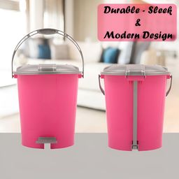 Kuber Industries Pink & Grey 3 Pieces Pedal Dustbin With Lid & Handle 10 L Each image 3