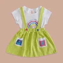 Pantaloons Baby White & Green Cotton Printed Dungaree Set-image-33