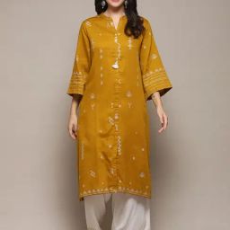 Biba Yellow Printed Straight Kurta-picture-48