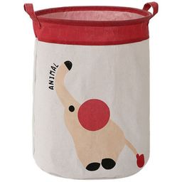 HOKIPO White & Red Printed Elephant Printed Toy Organiser Laundry Storage Basket-picture-40