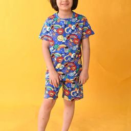 Anthrilo Kids Blue & Yellow Cotton Printed T-Shirt Set-image-73