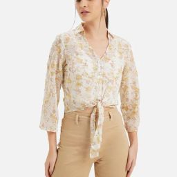 Kazo White & Yellow Floral Print Shirt-image-71