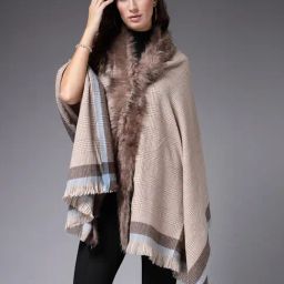 Mafadeny Brown Checks Poncho-image-5