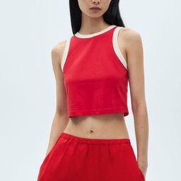 MANGO Contrasting Detail Pure Cotton Crop Top-image-49