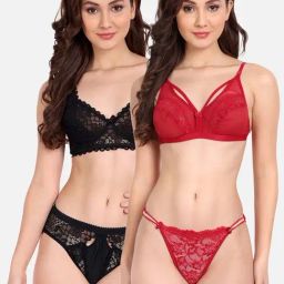 FIMS: Fashion is my Style Red & Black Lace Work Lingerie Set - Pack Of 2-image-72