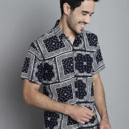 Jainish Navy Regular Fit Paisley Print Shirt-image-95