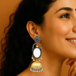 Gurjari Jewellers Antique Oxidized Gold & Silver Plated Long Jhumka-image-49