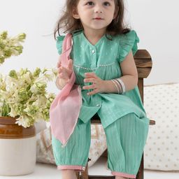 Tiber Taber Girls Green Stripes Lurex Suit Set-picture-25