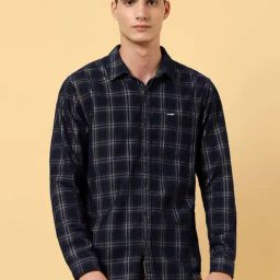 Wrangler Navy Regular Fit Check Shirt-image-69