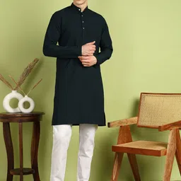 FUBAR Geometric Embroidered Mandarin Collar Straight Cotton Kurta-picture-44