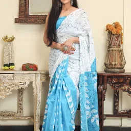 Craft Musium Abstract Pure Cotton Block Print Saree With Blouse-picture-19
