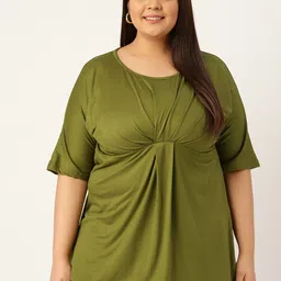 theRebelinme Plus Size Green Solid Extended Sleeves Empire Top-18