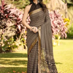 Anouk Rustic Ethnic Motifs Block Print Saree image 4