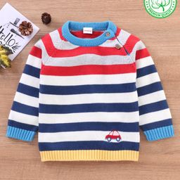 Babyhug 100% Organic Cotton Full Sleeves Striped Pullover - Multicolor-image-69
