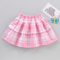 Babyhug Mid Thigh Length Umbrella Cut Checked Skirt - Pink-image-30