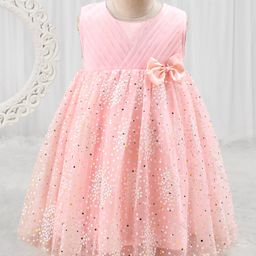 Babyhug Woven Sleeveless Party Dress with Bow - Peach-image-84
