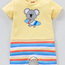 Babyhug 100% Cotton Half Sleeves Romper Koala Print - Yellow-image-91