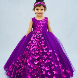 Li&Li BOUTIQUE Sleeveless Spreaded 3D Butterfly Applique & Pearl Embellished Fit & Flare Gown - Purple-image-44