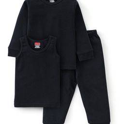 Babyhug Cotton Full Sleeves Inner Thermal Vest & Pajama Set - Dark Navy-image-42