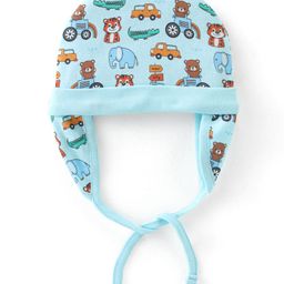 Babyhug 100% Cotton Knit Tie Knot Tiger Print Cap - Blue-image-0