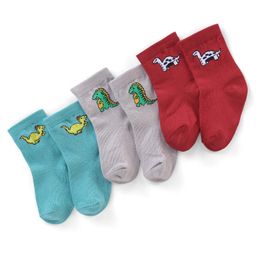 Cute Walk By Babyhug Antibacterial Socks With Dino Print Pack Of 3 - Red Green & Blue-image-44