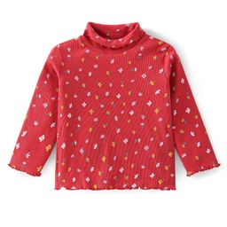 Babyhug 100% Cotton Full Sleeves Skivi T-Shirt with Floral Printed - Red-image-58