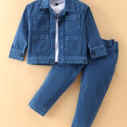 Robo Fry Cotton Full Sleeves Jacket with T-Shirt & Trouser - Blue-image-56