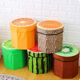 YAMAMA Fruit Folding Footstool Seat Storage Box Round Storage Chest Padded Box For Kids And Adults - Design May Vary - Multicolor-image-46