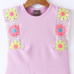 Little Kangaroos 100% Woven Half Sleeves Floral Embroidered Top - Purple-image-3