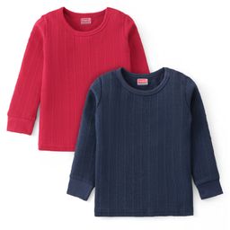Babyhug Full Sleeves Solid Color Pull Over Thermal Vests Pack of 2 - Red & Navy Blue-25