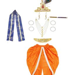 Itsmycostume Janmashtami Theme Krishna Costume Set - Orange & Blue-image-45