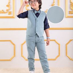 Mark & Mia Full Sleeves Solid Colour 3 Piece Party Suit with Bow - Multicolour-image-93