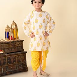 Superminis Full Sleeves Paisley Printed Kurta With Coordinating Dhoti Set - Yellow-image-16