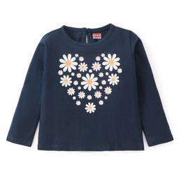 Babyhug Cotton Knit Full Sleeves T-Shirt With Floral Print - Navy Blue-picture-15