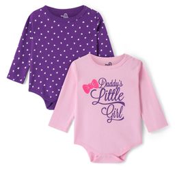 Doodle Poodle 100% Cotton Knit Full Sleeves Onesie Heart & Text Print Pack of 2 - Pansy Purple & Hot Pink-image-95