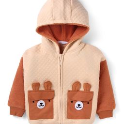 Babyhug Fleece Knit Full Sleeves Hooded Sweat Jacket With Ear Applique - Brown-picture-9