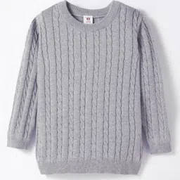 ToffyHouse Cotton Knit Full SleevesSolid T-Shirt with Cable Knit Design - Light Grey-picture-36
