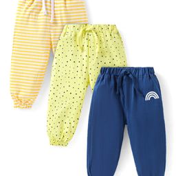 Doodle Poodle Single Jersey Knit Full Length Lounge Pants with Star Print & Stripes Pack of 3 - Navy Blue & Cream-image-28