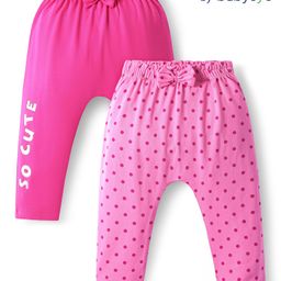 Babyoye 100% Cotton Knit Full Length Polka Dots & Text Printed Diaper Leggings with Bow Pack of 2 - Fuchsia & Pink-image-69