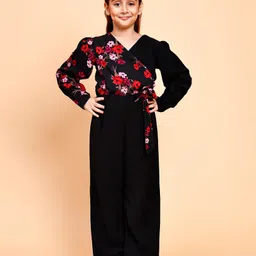 Little Marine Cotton Full Sleeves Floral Printed Jumpsuit - Black-picture-2