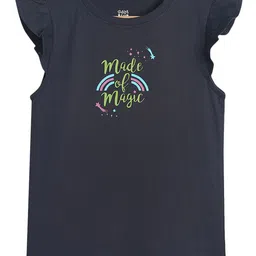 MINI KLUB Cotton Frill Sleeves Made Of Magic Text Printed Top - Black-picture-7